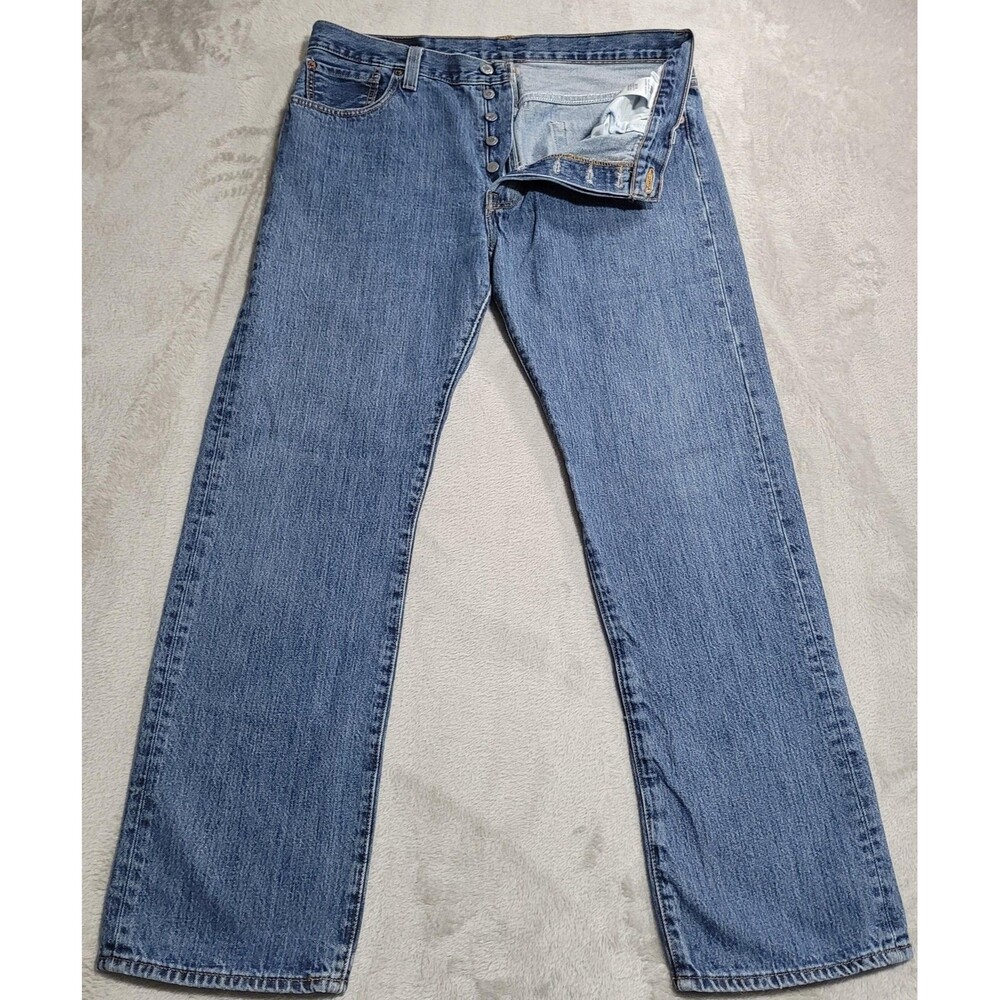 Levi's 501 Jeans Mens 36x32 Blue Med Wash Straight Button Fly Denim Cotton